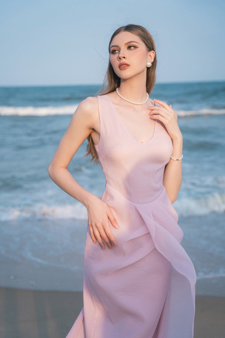 DARLING DIVA Đầm cổ V dáng ôm xếp tà Tove Dress