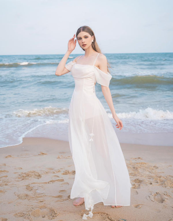 DARLING DIVA Đầm tơ cúp ngực đan dây lưng dài Loli Dress