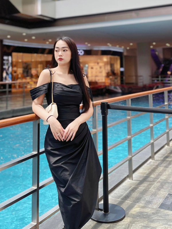 Nia Dress - Đầm Midi Hai Dây Bo Tay Nhún Tà