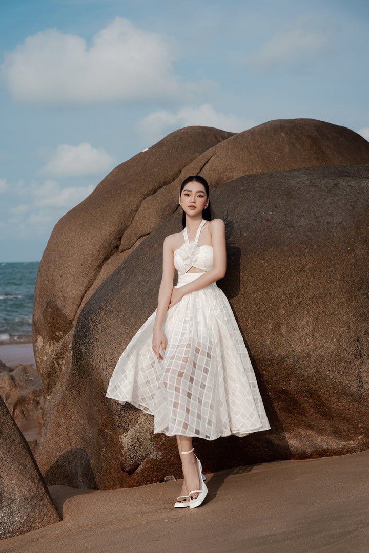 DARLING DIVA Đầm midi hoa nổi cột dây Louisa Dress