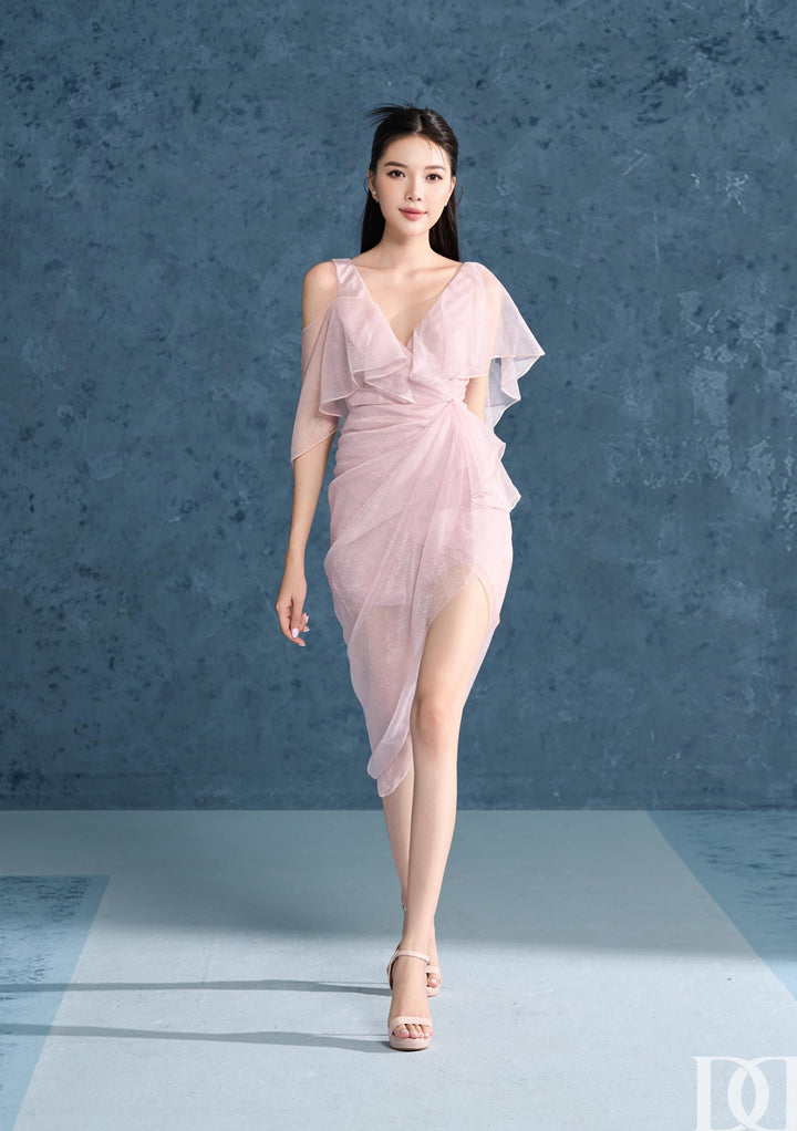 DARLING DIVA VN Đầm Cổ V Bèo Rũ Nhíu Tà Sang Trọng Tara Dress