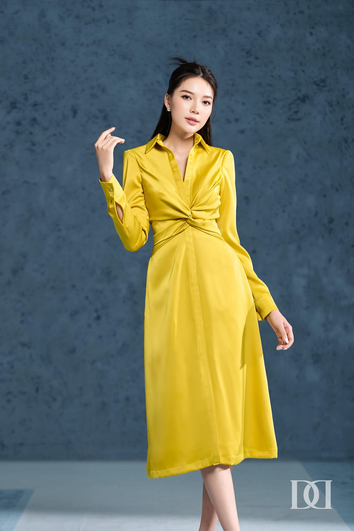 DARLING DIVA Đầm Cổ V Tay Dài Độn Vai Chiết Eo Lôi Cuốn Laria Dress