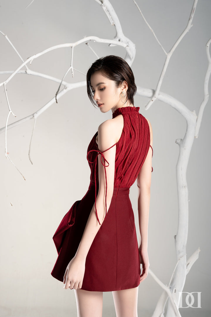 DARLING DIVA VN Đầm Cổ Yếm Xếp Ly Cách Điệu Nơ Lớn Minne Dress