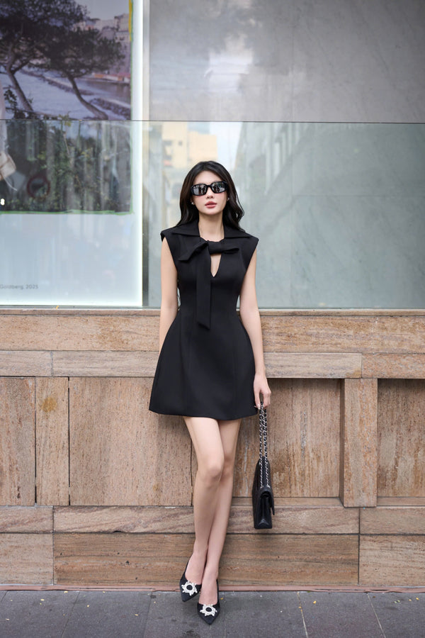 EMILY DRESS - ĐẦM CỔ V NHẤN NƠ THANH LỊCH