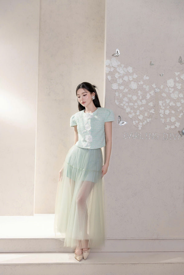 SANCIA SET - Set Tweed Xanh Ngọc Với Chân Váy Voan Dài Thướt Tha