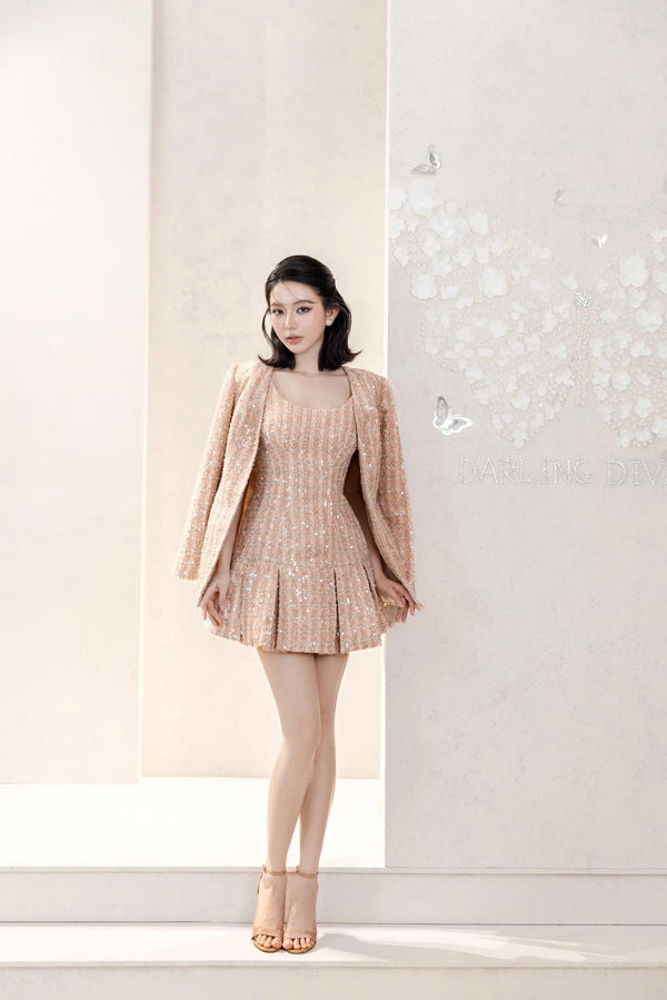 EMERSON SET - Set Váy Tweed Dáng Xòe Thời Thượng & Áo Vest Pastel Quý Phái