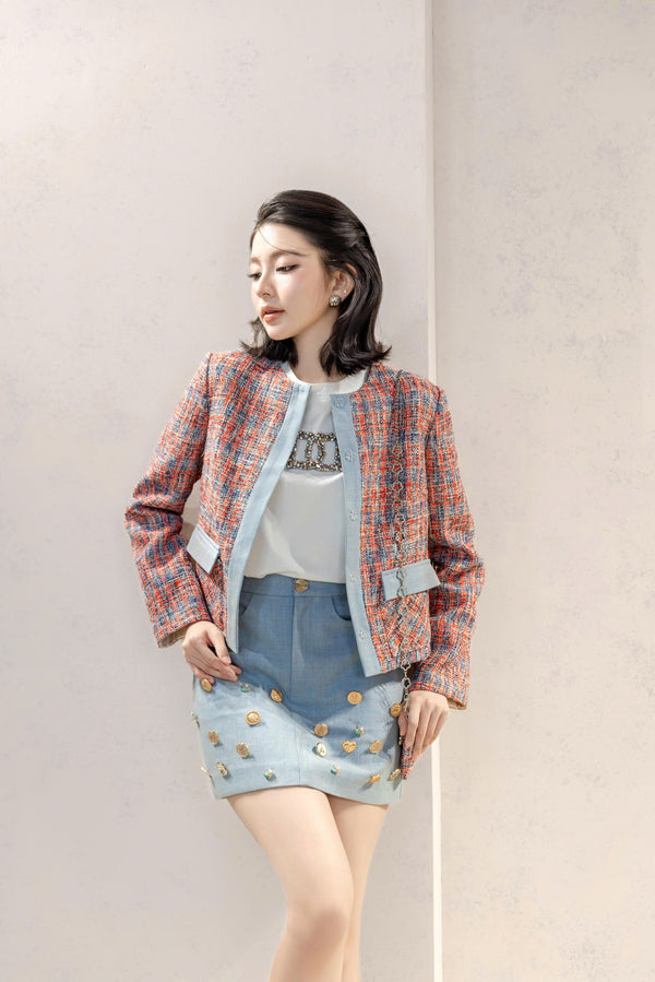 VALENTINA SET & SAVINA TOP - Set Áo Khoác Tweed Tone Đỏ Cùng Chân Váy Đính Khuy Thanh Lịch Và Tươi Mới