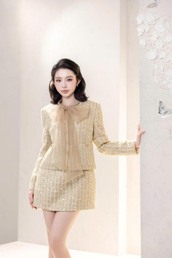 ELODIE SET - Set Váy Tweed Dáng Chữ A Thanh Lịch & Áo Khoác Dáng Lửng Thắt Nơ Voan Sang Trọng