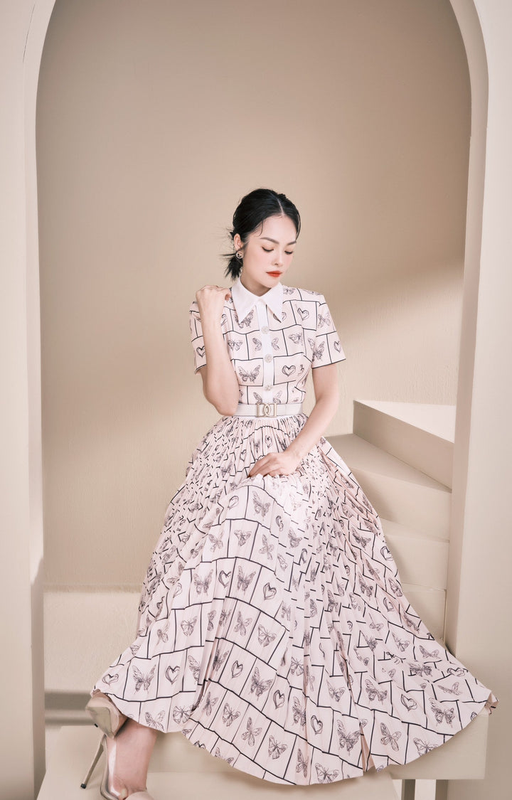 darlingdiva.vn Đầm dài xếp li họa tiết cánh bướm Kaytlyn Dress