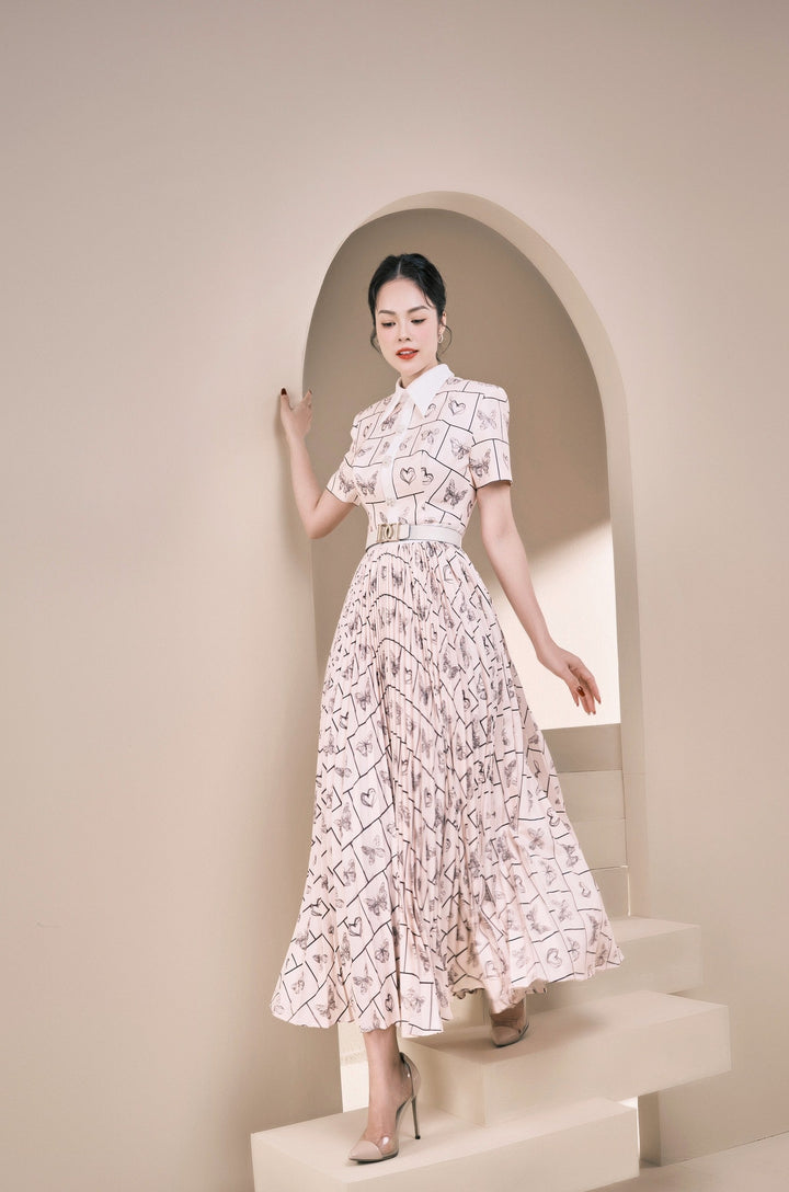 darlingdiva.vn Đầm dài xếp li họa tiết cánh bướm Kaytlyn Dress