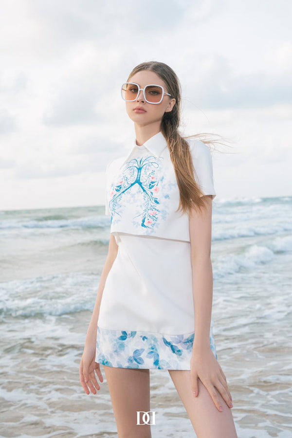 DARLING DIVA Đầm mini ngắn tay in họa tiết thiết kế Aretha Dress