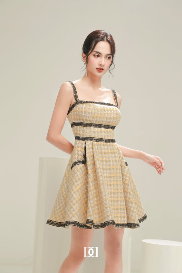 Laelia Dress - Đầm hai dây xòe ren phối Tweed